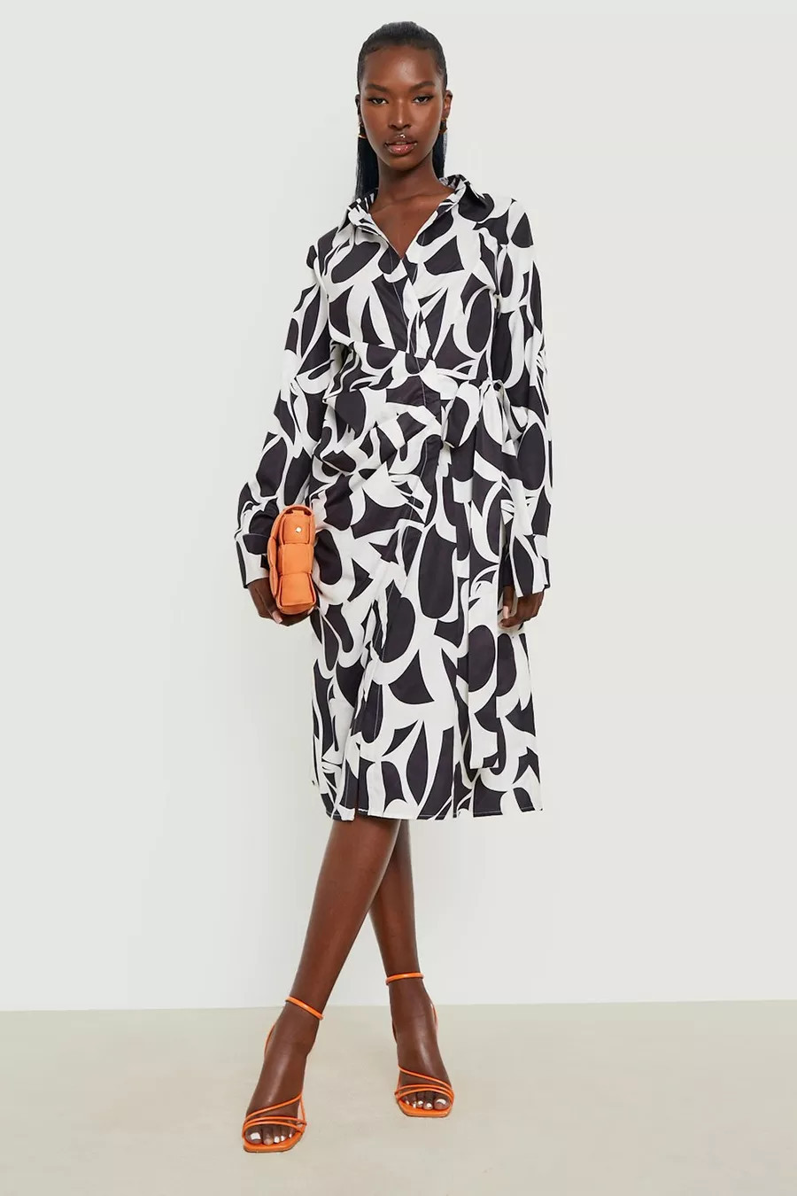 Mono Printed Midi Wrap Shirt Dress | Boohoo.com (US & CA)