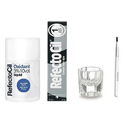 Refectocil Pure Black cream Hair Dye and Liquid Oxidant 3% 1.7 oz., color Kit with Mixing Brush and Dish | Walmart (US)
