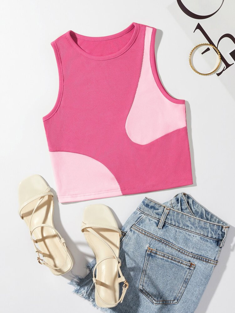 Colorblock Rib-knit Tank Top | SHEIN