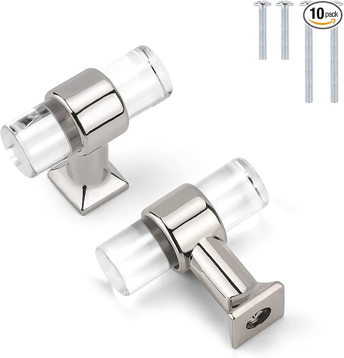 10 Pack T Shape Crystal Knobs Clear Acrylic Drawer Pulls and Knobs Brushed Nickel Kitchen Cabinet... | Amazon (US)