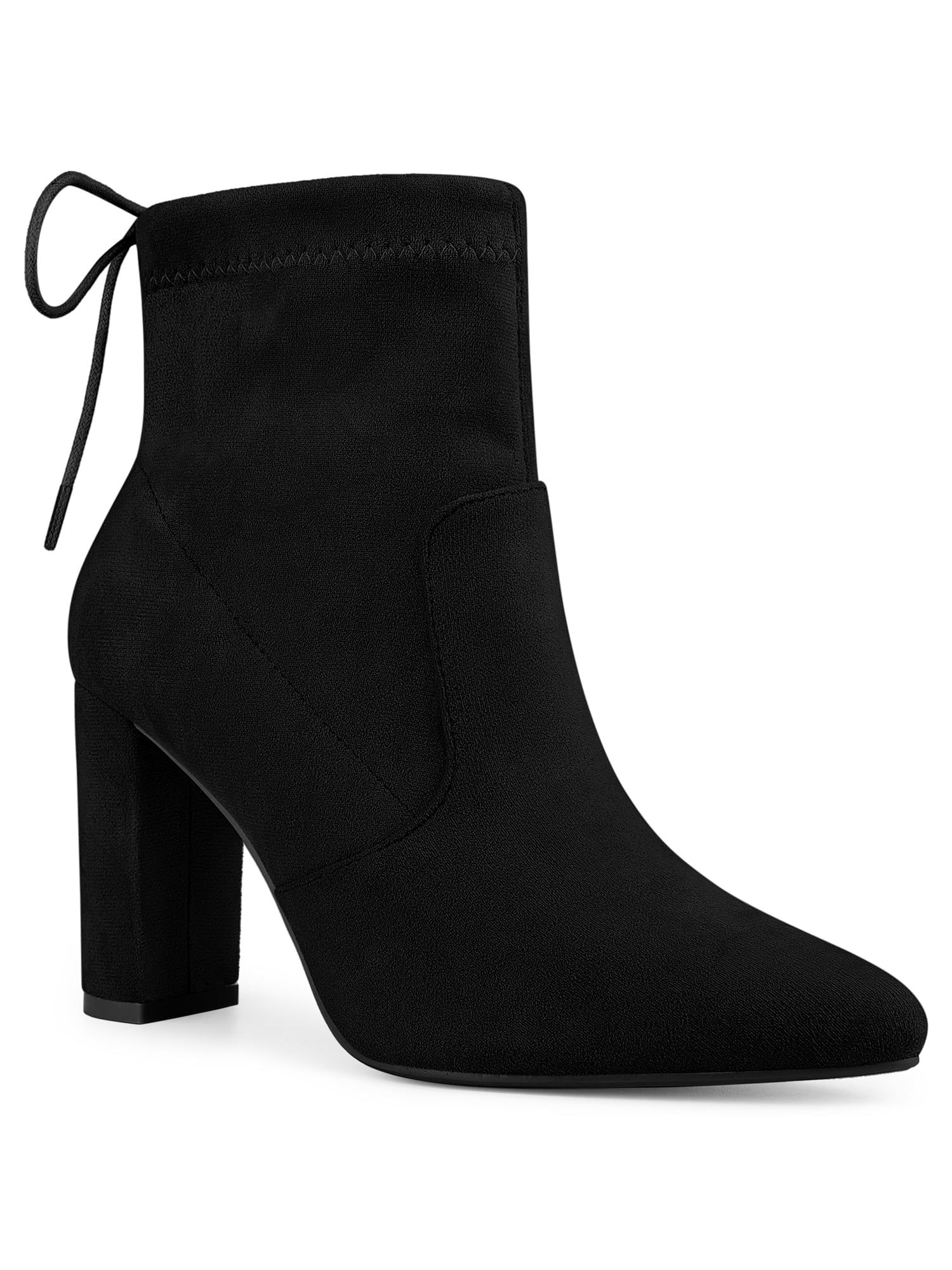 Allegra K Women's Pull on Drawstring Pointed Toe Block Heel Ankle Boots - Walmart.com | Walmart (US)