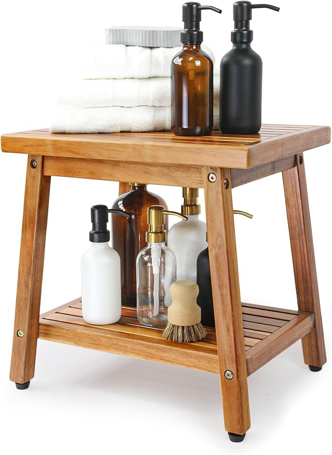 Shower Stool Bench Chair Waterproof with Storage Shelf for Shaving Legs, Spa, Bath Seat, Inside S... | Amazon (US)