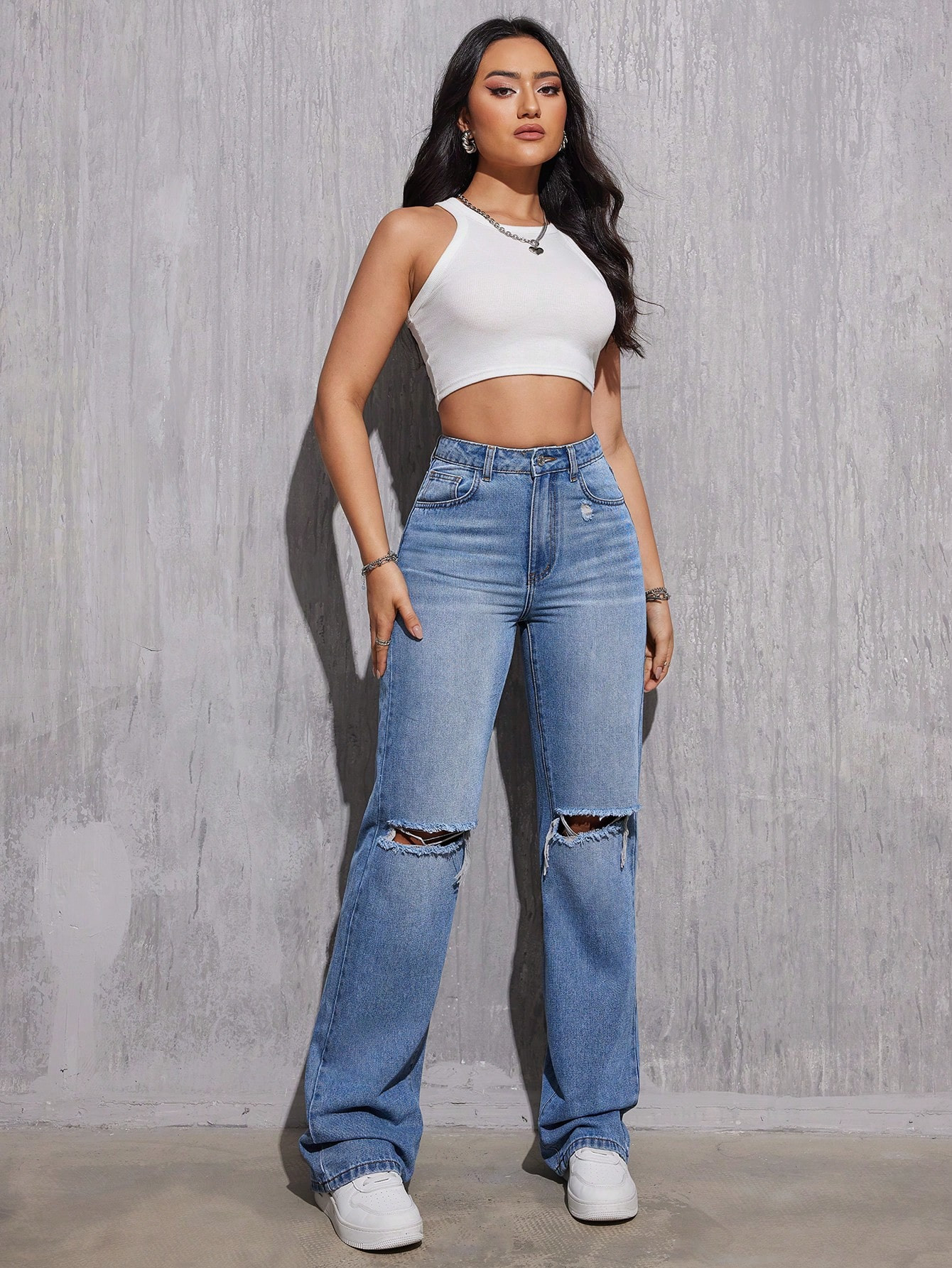 SHEIN Tall Ripped Jeans Mit Hohem Bund Für Damen | SHEIN