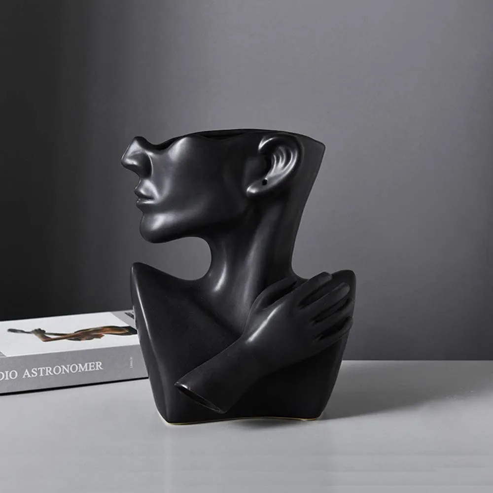 Ceramic Greek Statue Face Vase Black Creative Head Sculpture for Home Decoration | Amazon (US)