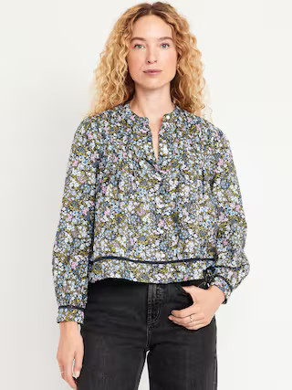 Button-Down Cropped Pintuck Shirt | Old Navy (US)