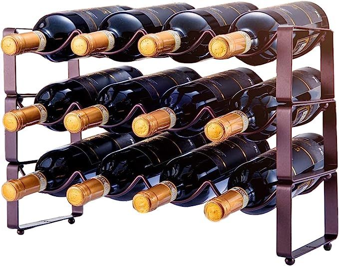 3 Tier Stackable Wine Rack Water Bottle Holder Organizer, Countertop Cabinet Wine Storage Stand -... | Amazon (US)