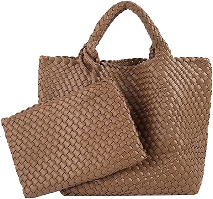 LMKIDS Woven Tote Bag, Women Macaron Soft Leather Weave Handbag Purse Wrist Bag Large Capacity Wo... | Amazon (US)