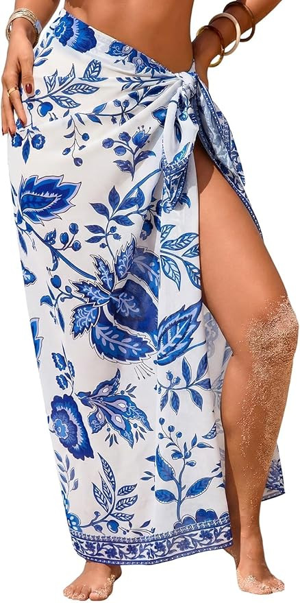 Herseas Women Sheer Sarong High Slit One Size Swimsuit Coverups 2026 Summer Floral Print Chiffon ... | Amazon (US)