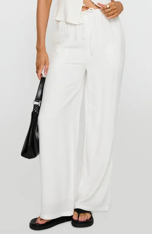 Princess Polly Parklea High Waist Linen Blend Drawstring Pants in White at Nordstrom, Size 0 | Nordstrom