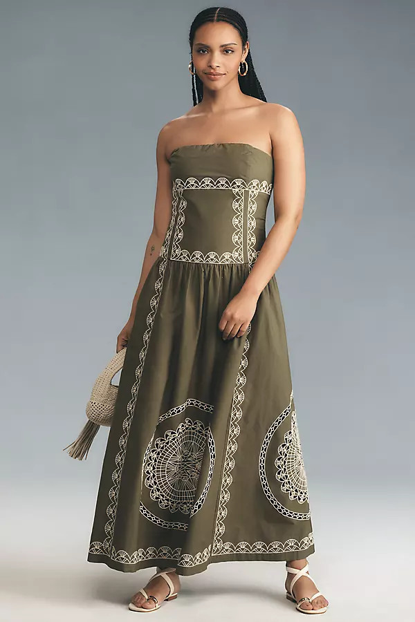 By Anthropologie Strapless Drop-Waist Midi Dress | Anthropologie (US)