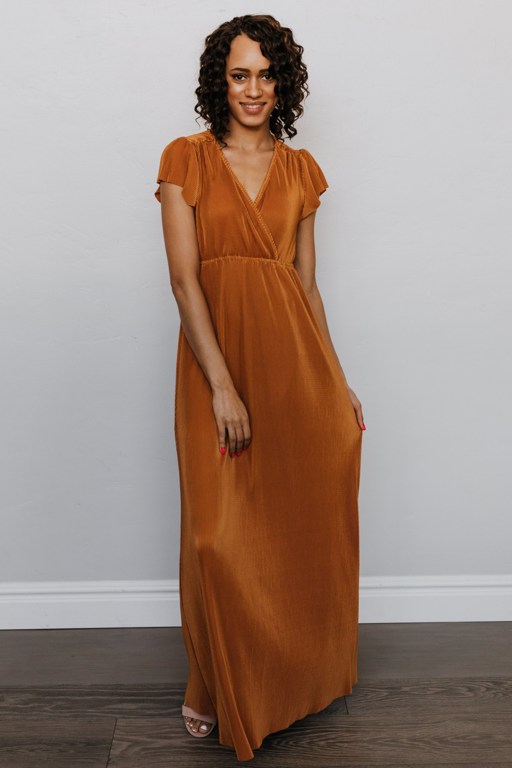 Athena Saffron Pleated Maxi Dress | Baltic Born