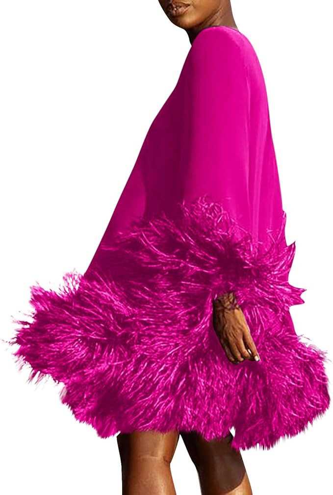 Trendy Long Sleeve Feathers Midi Dress for Women Plus Size Elegant Formal Smocked Flowy Cute Cock... | Amazon (US)