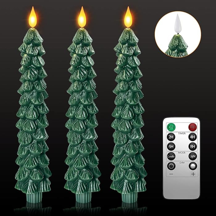 PChero 3 Pack Flameless Taper Candles with Remote Timer, 9.7 Inches Real Wax Christmas Tree Candl... | Amazon (US)