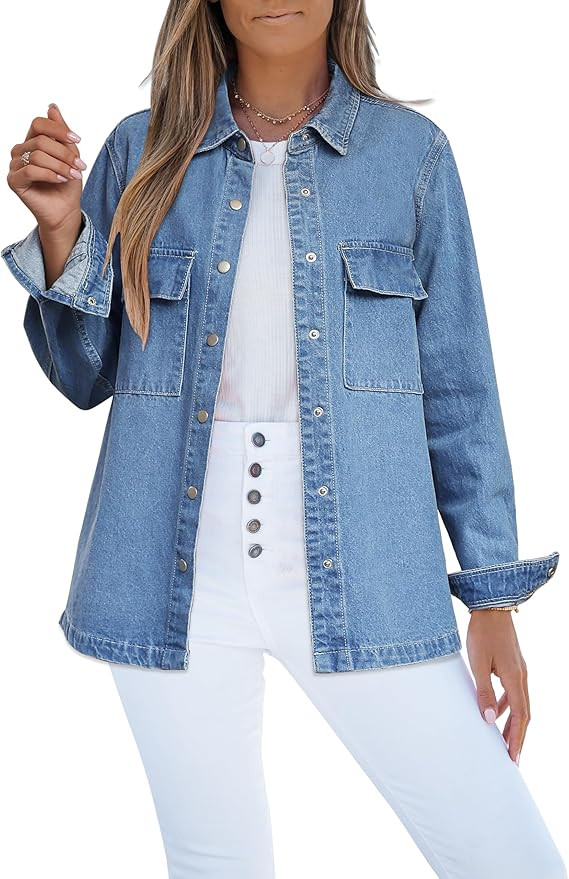 luvamia Jean Jackets for Women 2026 Fall Fashion Oversized Button Down Denim Jacket Western Shack... | Amazon (US)