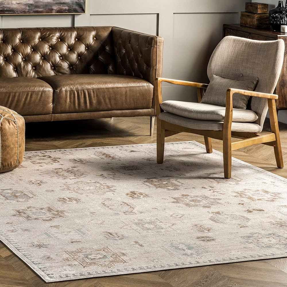 nuLOOM Krystin Distressed Machine Washable Area Rug, 8' x 10', Beige | Amazon (US)