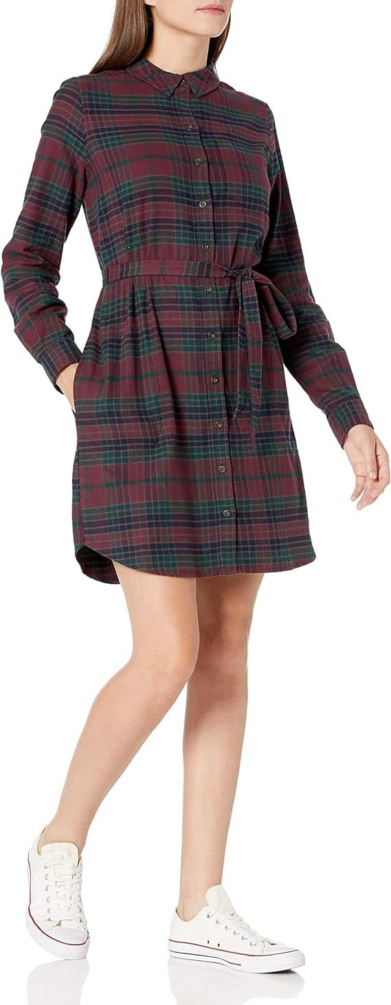 Goodthreads Women's Brushed Flannel Relaxed-Fit Belted Shirt Dress | Amazon (US)