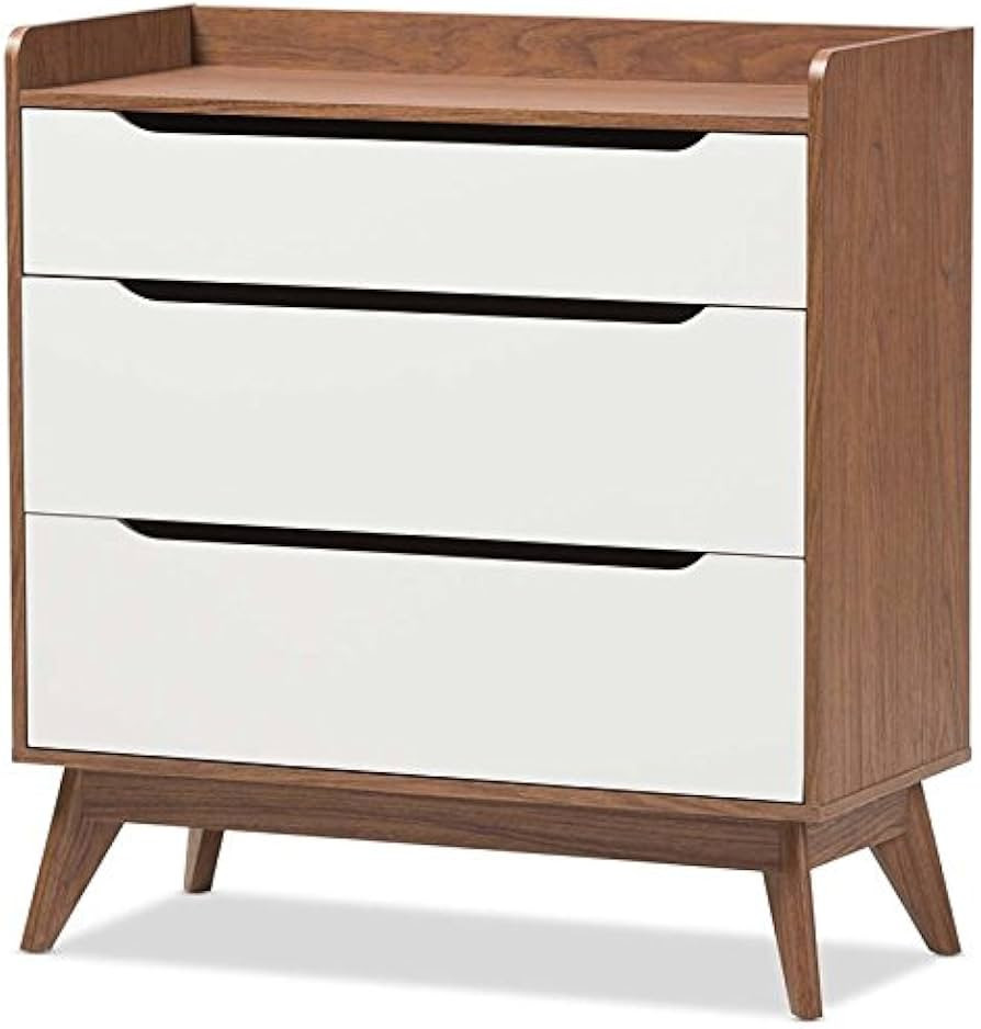 Baxton Studio Brighton 3 Drawer Chest in White and Walnut | Amazon (US)