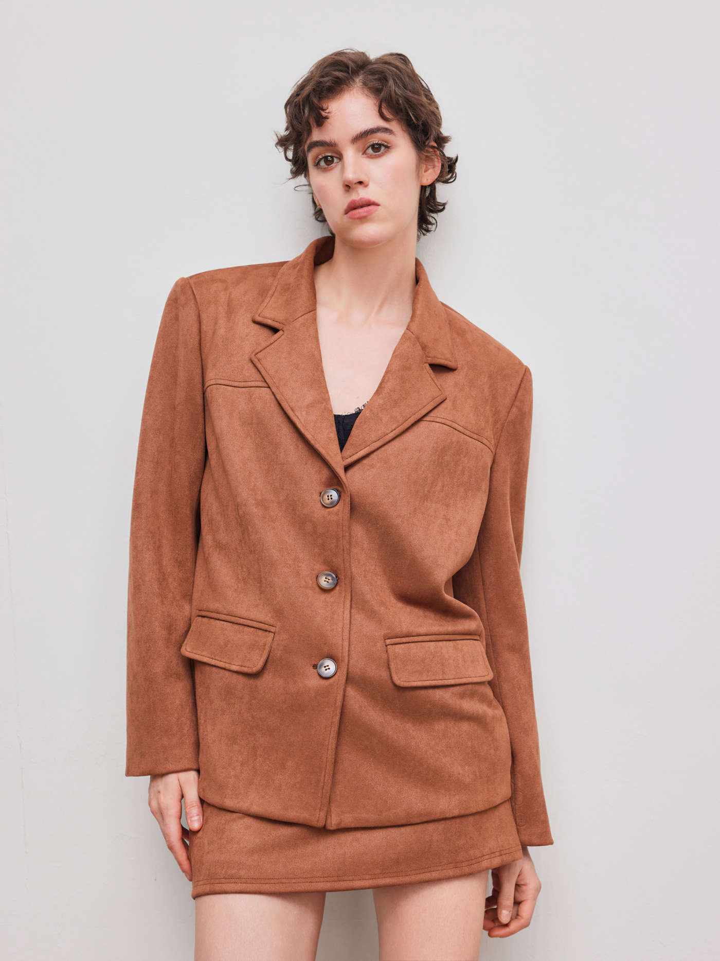 Suede Suede Notched Collar Oversized Blazer For Work | Cider