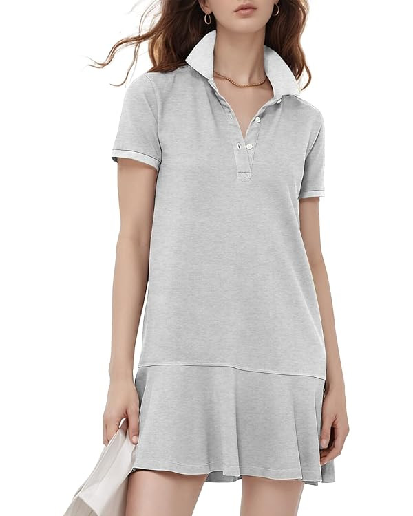 Kissonic Women's Polo Dress Short Sleeve V Neck Ruffle Hem Casual Summer Golf Tennis Mini Shirt D... | Amazon (US)
