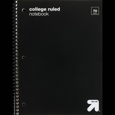 College Ruled Black 1 Subject Flexible Plastic Cover Spiral Notebook - up&up™: 3 Hole Punched, Perforated, 70 Pages | Target