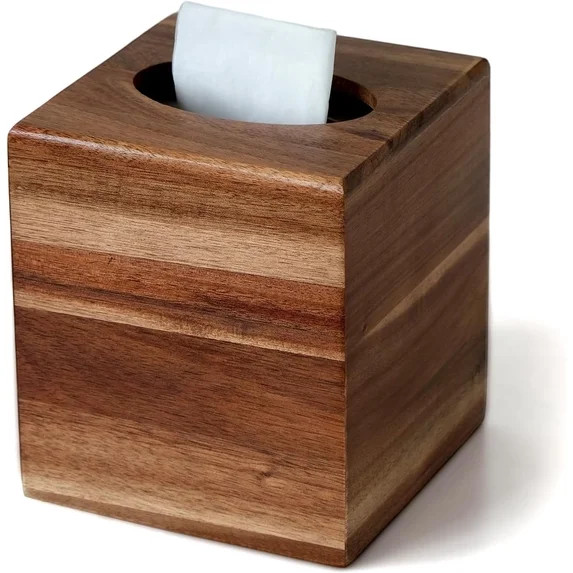 Acacia Wood Tissue Box Cover, Square Holder with Slide-Out Bottom, Wooden Cube Covers Holders for... | Walmart (US)