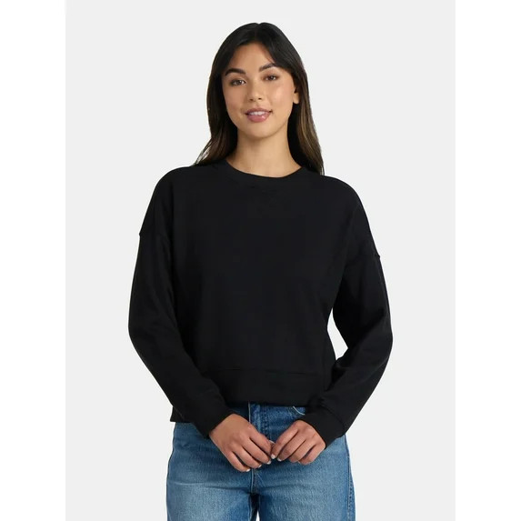 Time and Tru Women’s Ribbed Panel Sweatshirt with Long Sleeves, Sizes XS-XXXL | Walmart (US)