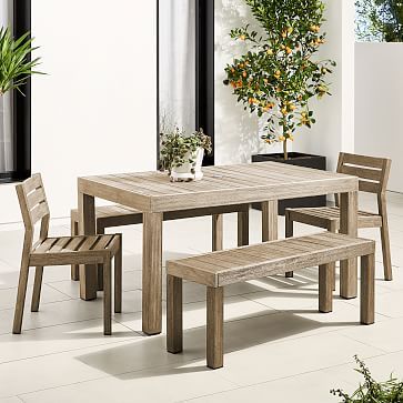 Portside Outdoor 58.5" Dining Table, Benches & Solid Wood Chairs Set | West Elm (US)