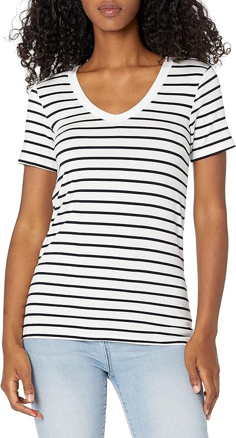 Amazon Essentials Women's Jersey Standard-Fit Short-Sleeve V-Neck T-Shirt (Previously Daily Ritua... | Amazon (US)