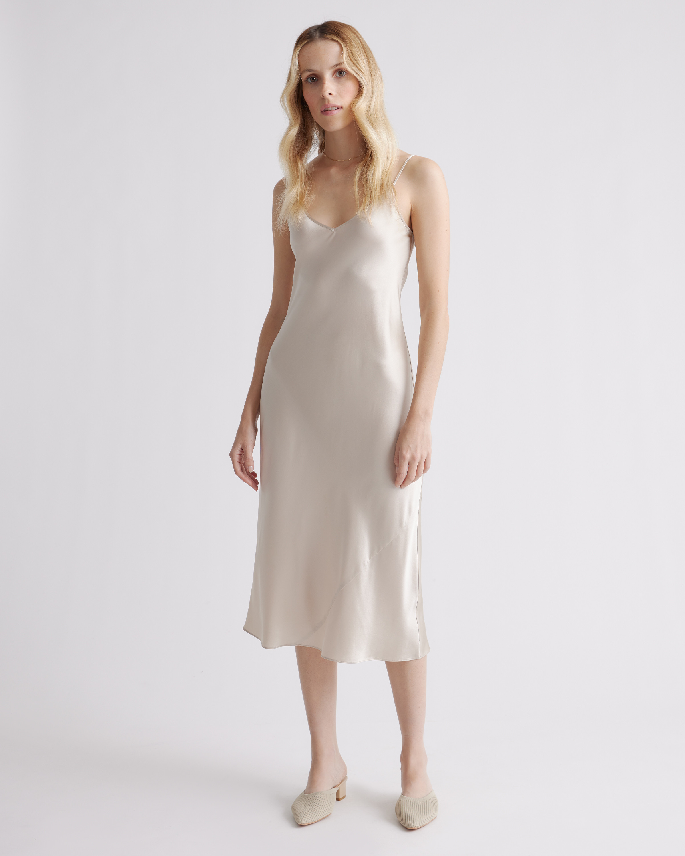 Quince | Women's 100% Washable Silk Slip Dress in Champagne, Size Medium | Quince
