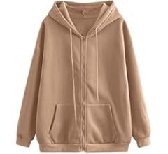 SheIn Women's Oversized Long Sleeve Drawstring Drop Shoulder Zip Up Hoodie Sweatshirt | Amazon (US)