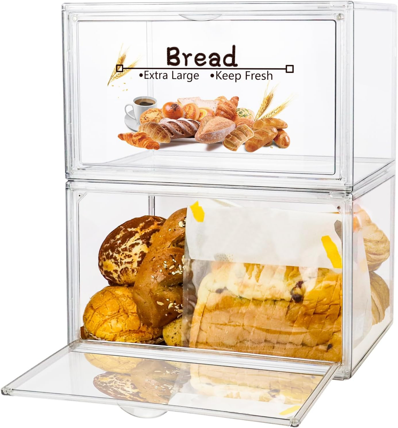 RISICULIS 2 Piece Polypropylene Clear Bread Box | Stackable, Double Layer, Bread Keeper | Storage... | Amazon (US)