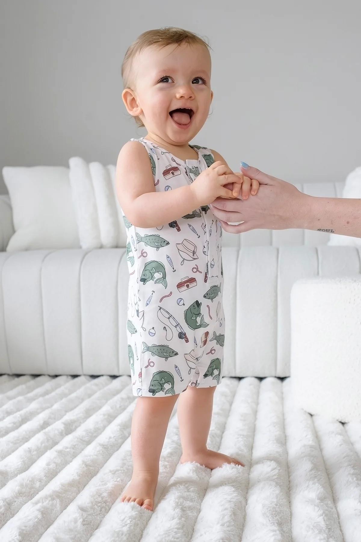 Sleeveless Snap Romper | Off the Hook | Caden Lane