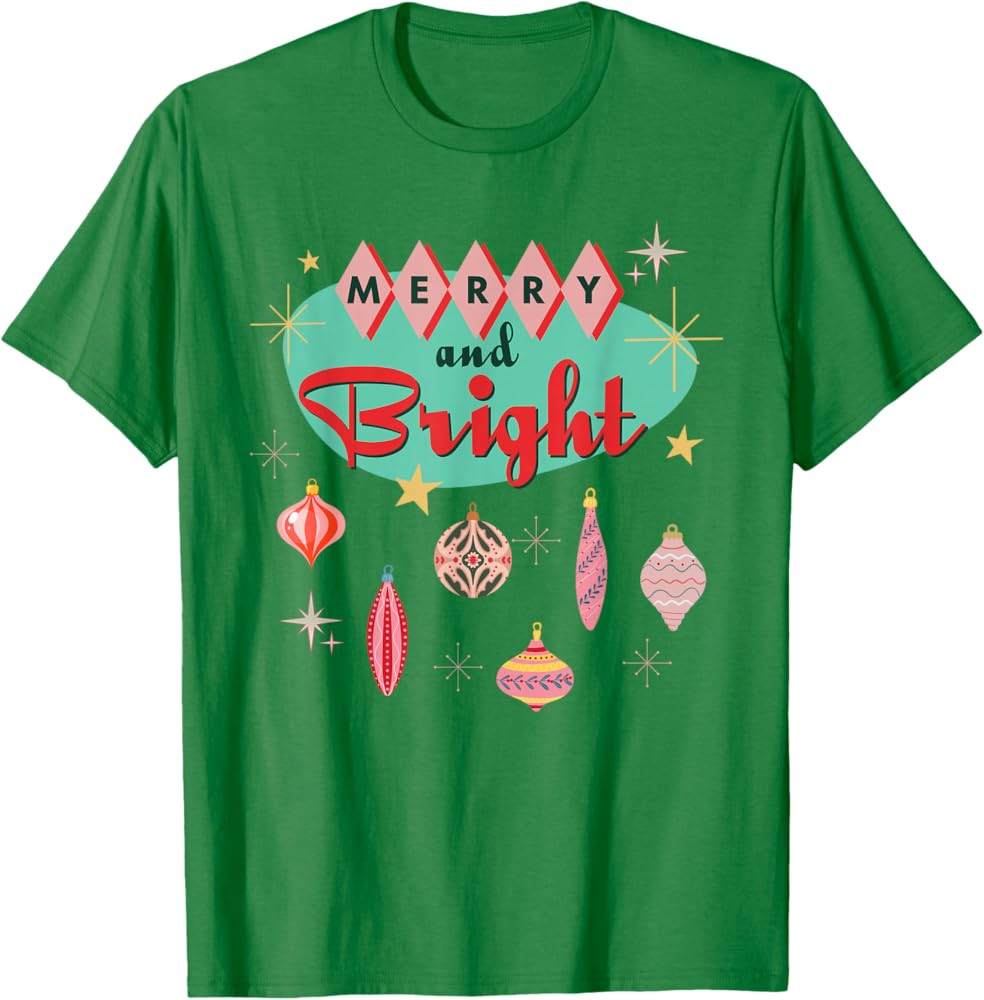 Retro Merry and Bright Mid-Century Modern Christmas Ornament T-Shirt | Amazon (US)