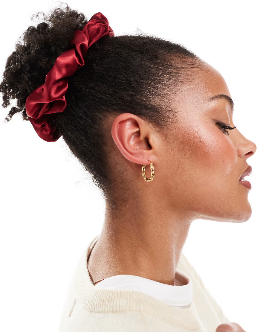 ASOS DESIGN satin scrunchie in burgundy-Red | ASOS (Global)