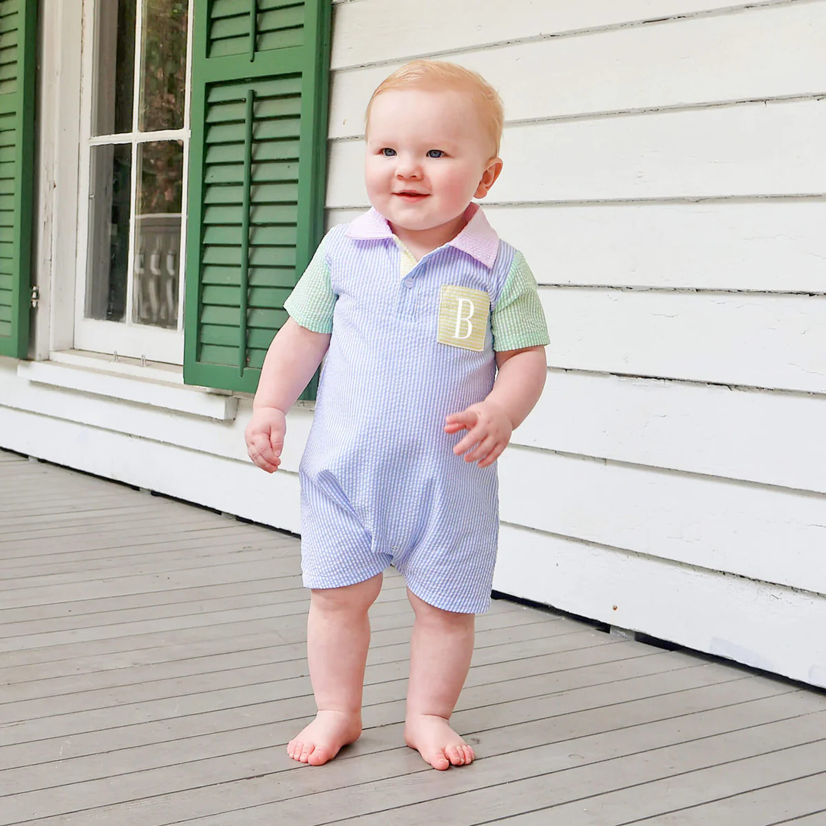 Multi Stripe Seersucker Polo Romper | Classic Whimsy