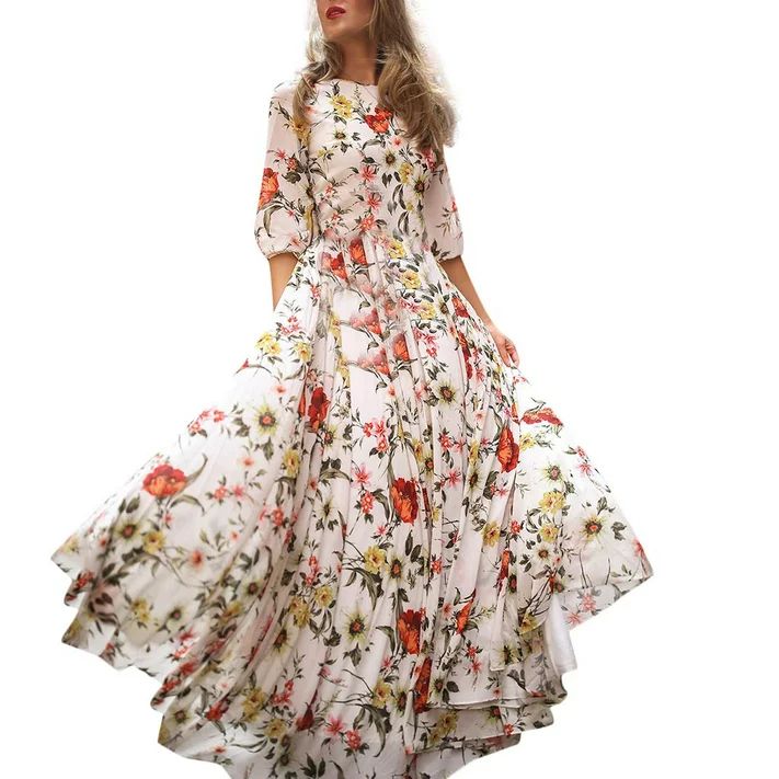 Cotonie Women Casual Half Sleeve Boho Dresses Swing Floral-Printed Holiday Maxi Dresses | Walmart (US)
