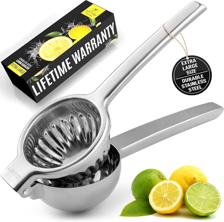 Zulay Extra Large Lemon Squeezer Stainless Steel - Easy Squeeze Heavy Duty Lemon Juicer Hand Pres... | Amazon (US)