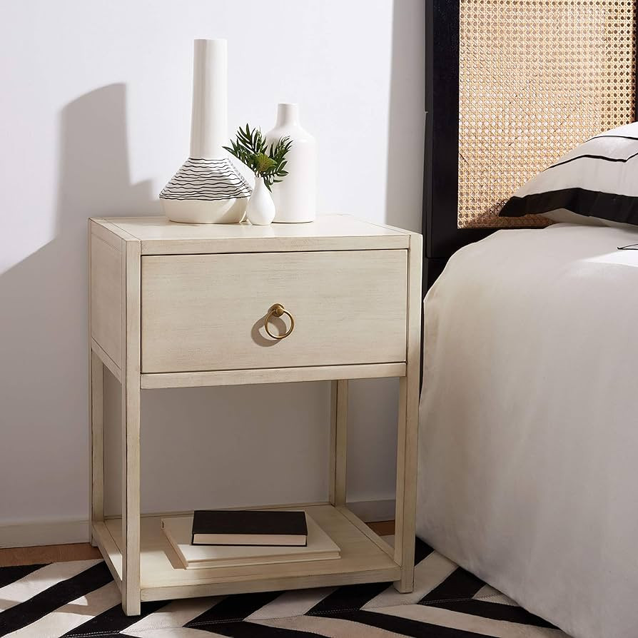 Safavieh Home Collection Yudi Antique White and Gold 1-Drawer Nightstand | Amazon (US)