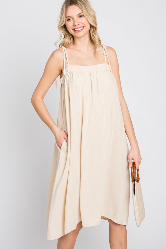 Beige Shoulder Tie Dress | PinkBlush Maternity