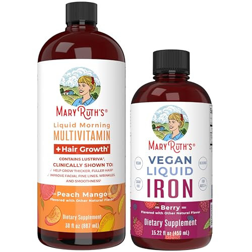 MaryRuth's MaryRuth's Liquid Morning Multivitamin +Hair Growth (Peach Mango, 30oz) & Iron Liquid (Berry) | Clean Label Project Verified® | Beauty, Immunity, & Overall Health | Vegan, Non-GMO | Amazon (US)