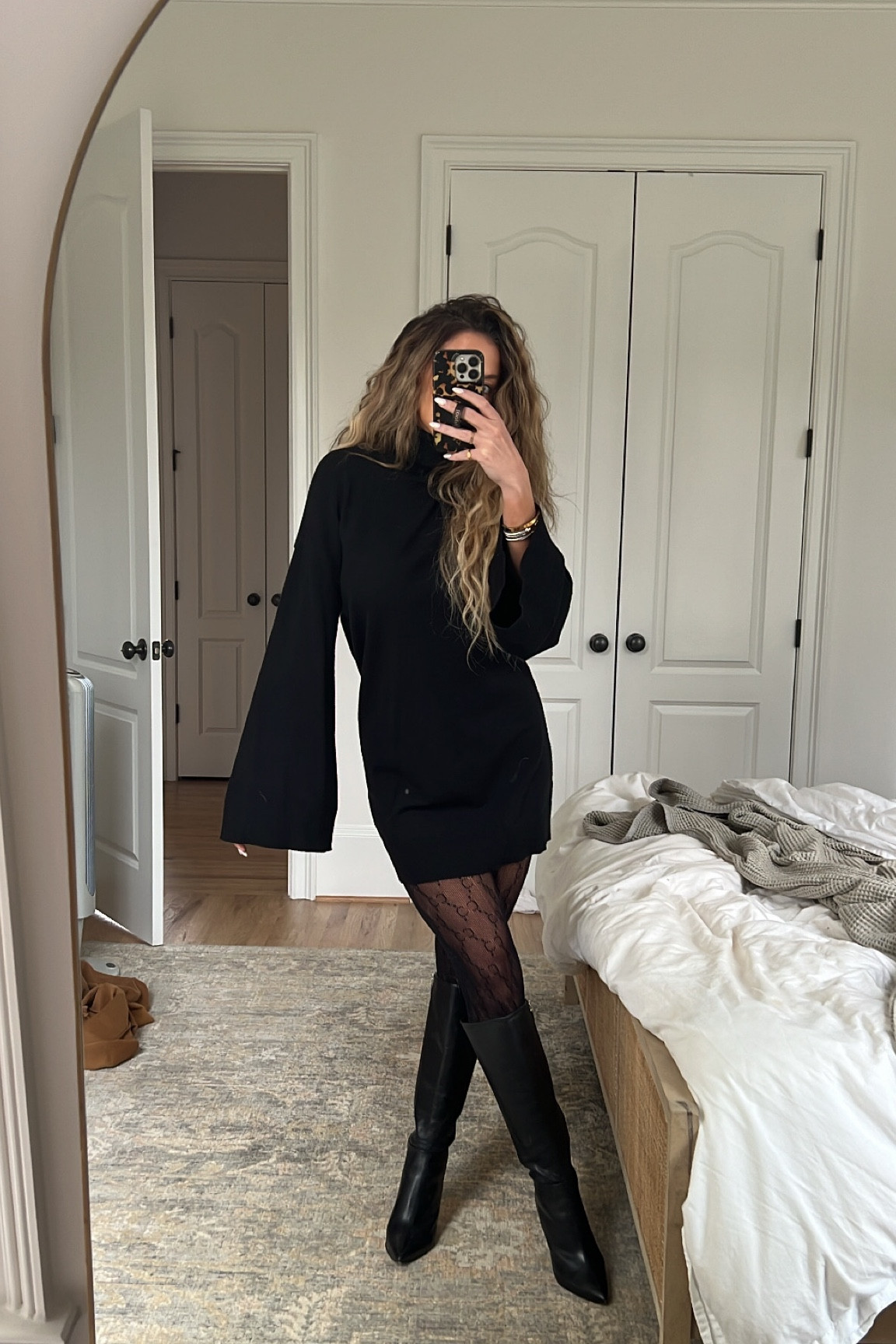 Black sweater dress - small 
Boots - true to size! 

#LTKstyletip #LTKcurves #LTKshoecrush