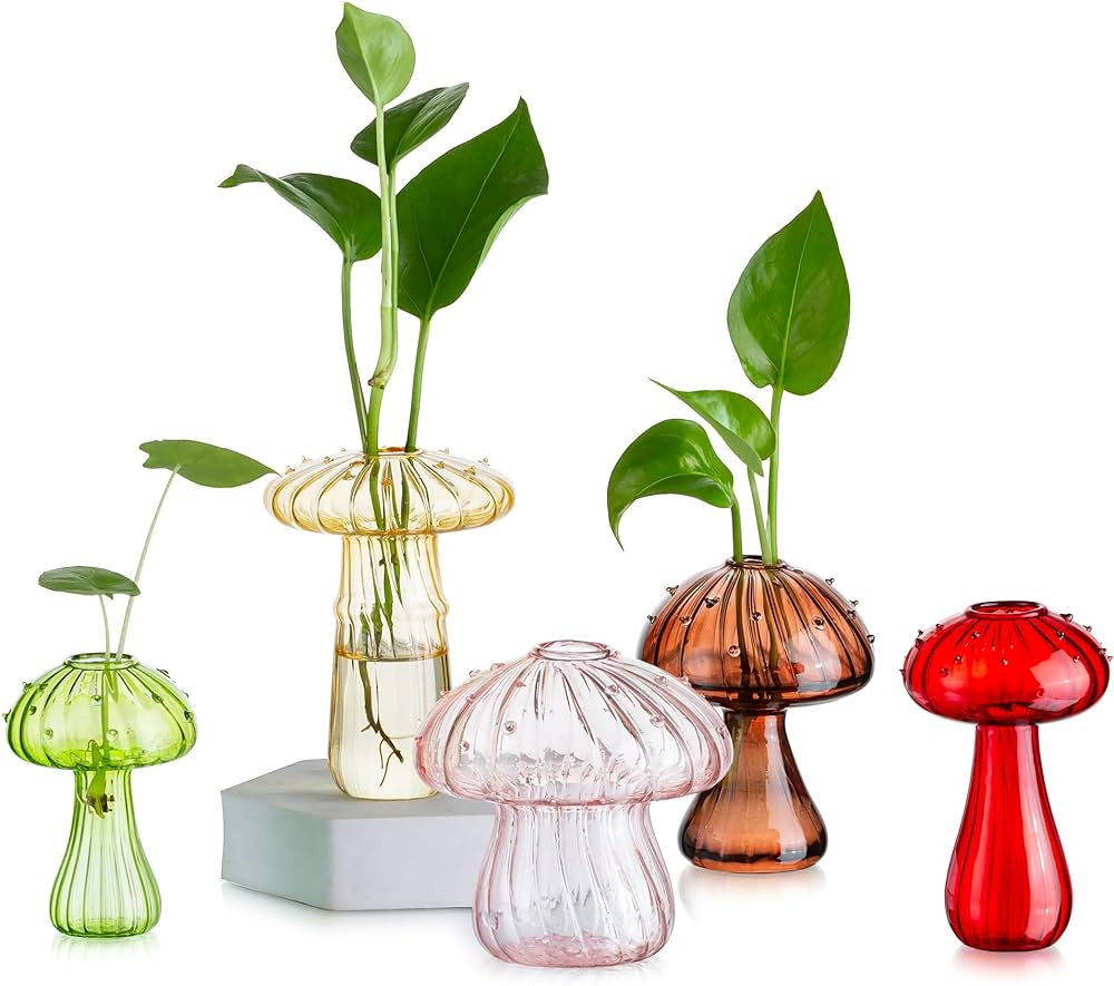 Glasseam Mushroom Glass Planter, Set of 5 Colored Plant Propagation Station, Mini Terrarium for P... | Amazon (US)