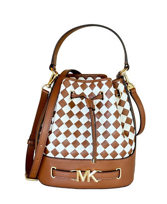 MICHAEL KORS REED MD BELTED TH BUCKET SHOULDER MESSENGER BAG WOVEN LUGGAGE MULTI | eBay US