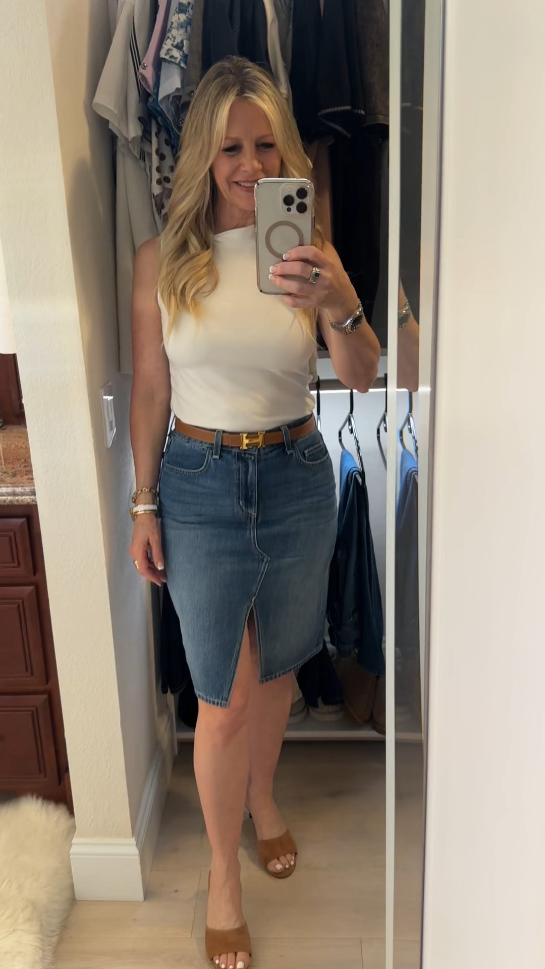 OOTD - Heading out to lunch with friends wearing a causal summer look. This skirt is on sale right now. Wearing a size 26 Sandals are true to size  

Red Carpet of Life, LTK over 50, denim skirt, summer sandals 

#LTKOver40 #LTKStyleTip #LTKSaleAlert