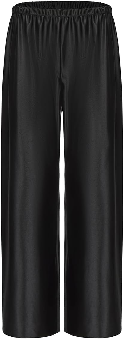 Women Satin Wide Leg Dress Pants Silk Casual Dressy Long Flowy Pants Elastic High Waisted Trousers | Amazon (US)