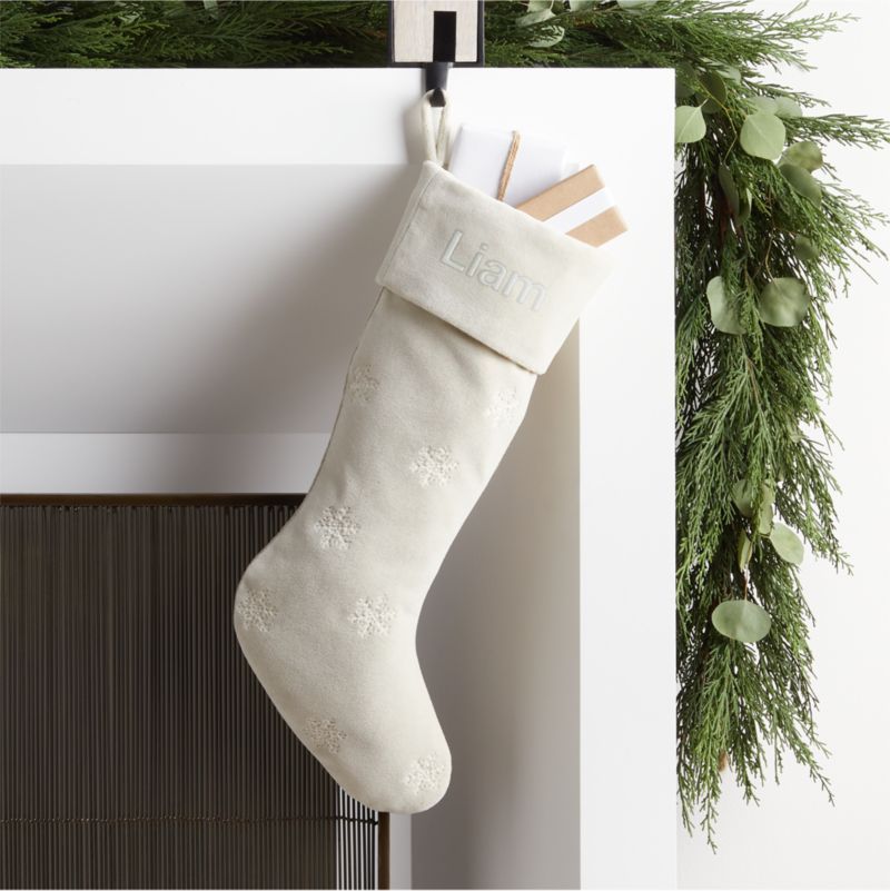 Ivory Holiday Snowflake Personalized Christmas Stocking | Crate and Barrel | Crate & Barrel