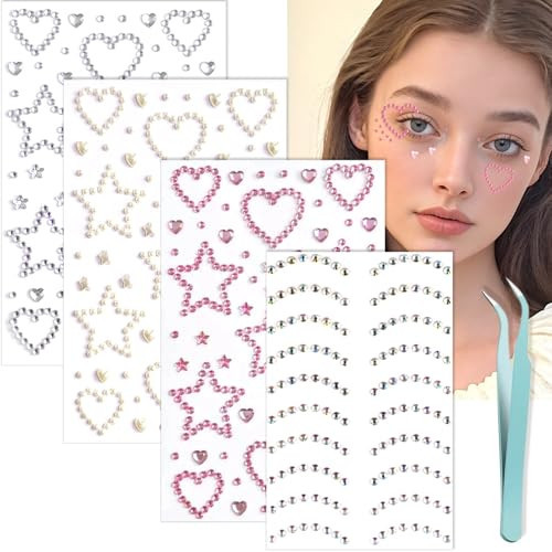 NOOEPC Face Gems Hair Gems, Self-Adhesive Face Jewels Eye Jewels Rhinestones DIY Face Gems Stick on, Hair Body Rhinestones Gems Crystals Pearls for Face Eyes Makeup Body, Crafts | Amazon (US)
