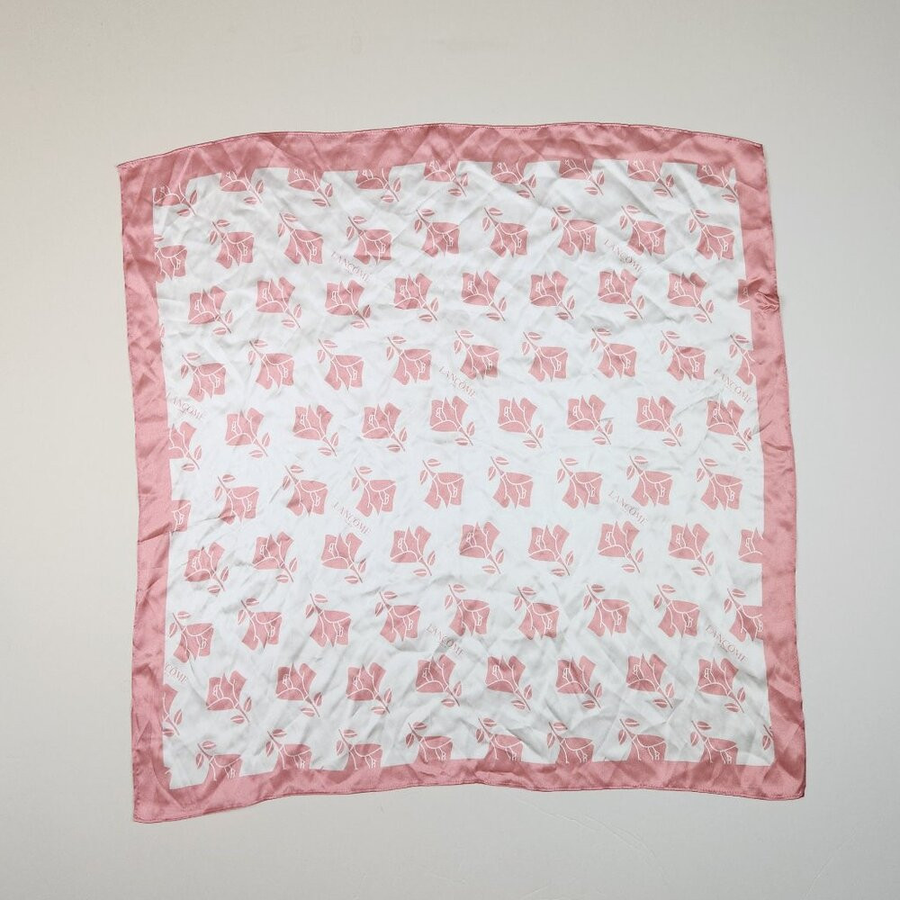 Lancome 100% Silk Pink White Rose Print Square Scarf 26\u201d x 26\u201d | Poshmark