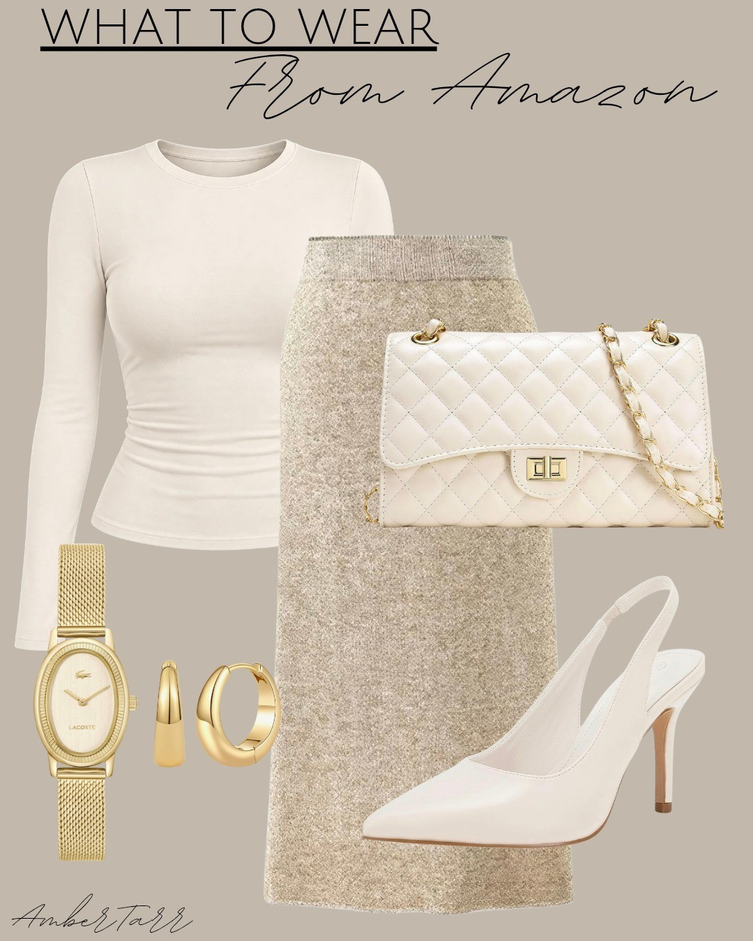 This long sleeve fitted top paired with a textured skirt, a quilted chain crossbody bag, slingback heels, gold hoop earrings, and a gold watch is such a chic and sophisticated outfit that feels effortlessly elegant and put together.

#LTKOver40 #LTKootd #LTKmomlife