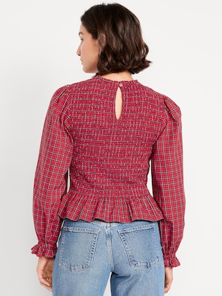 Long-Sleeve Plaid Smocked Top | Old Navy (US)